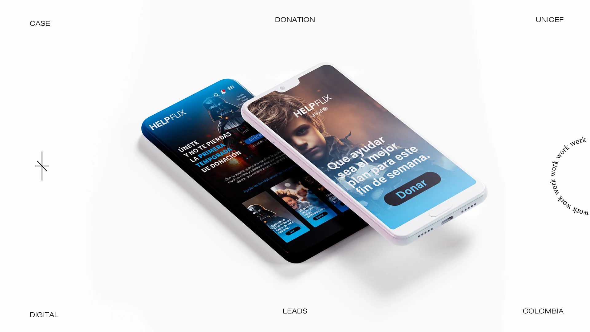 Dos celulares con la plataforma de donación de Helpflix abierta