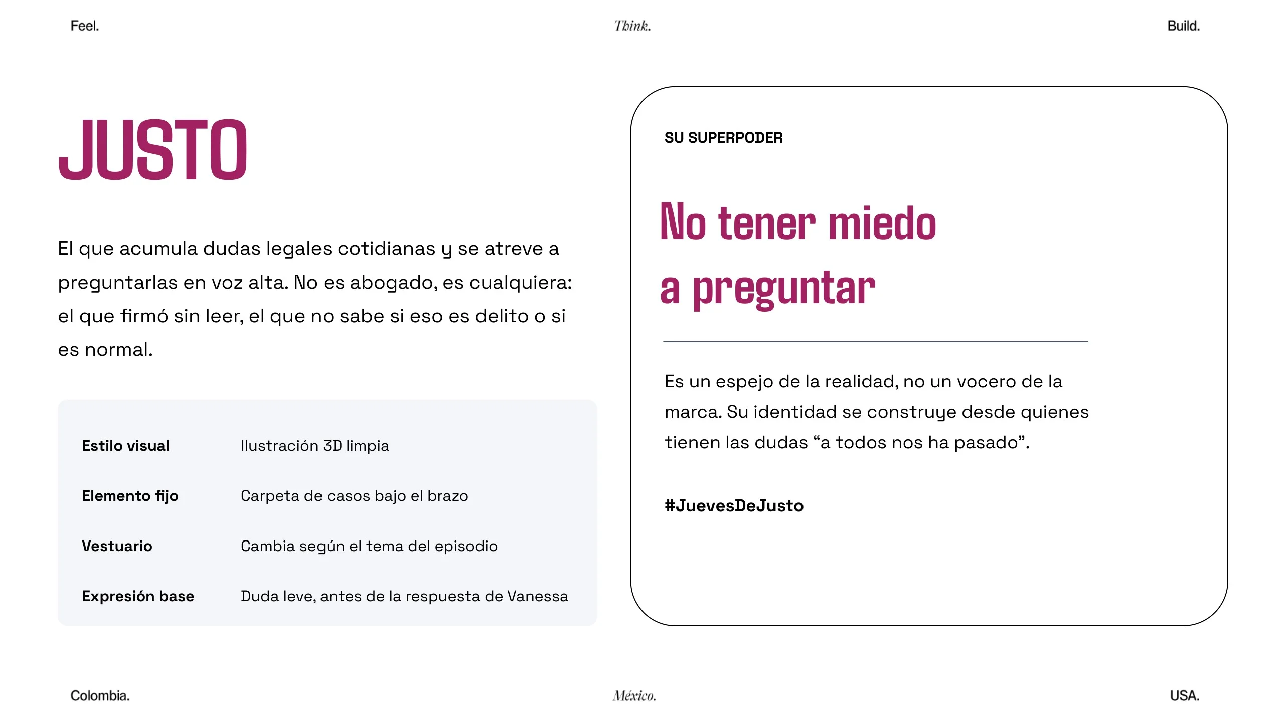 Ficha de Justo: estilo visual, vestuario y su superpoder, no tener miedo a preguntar