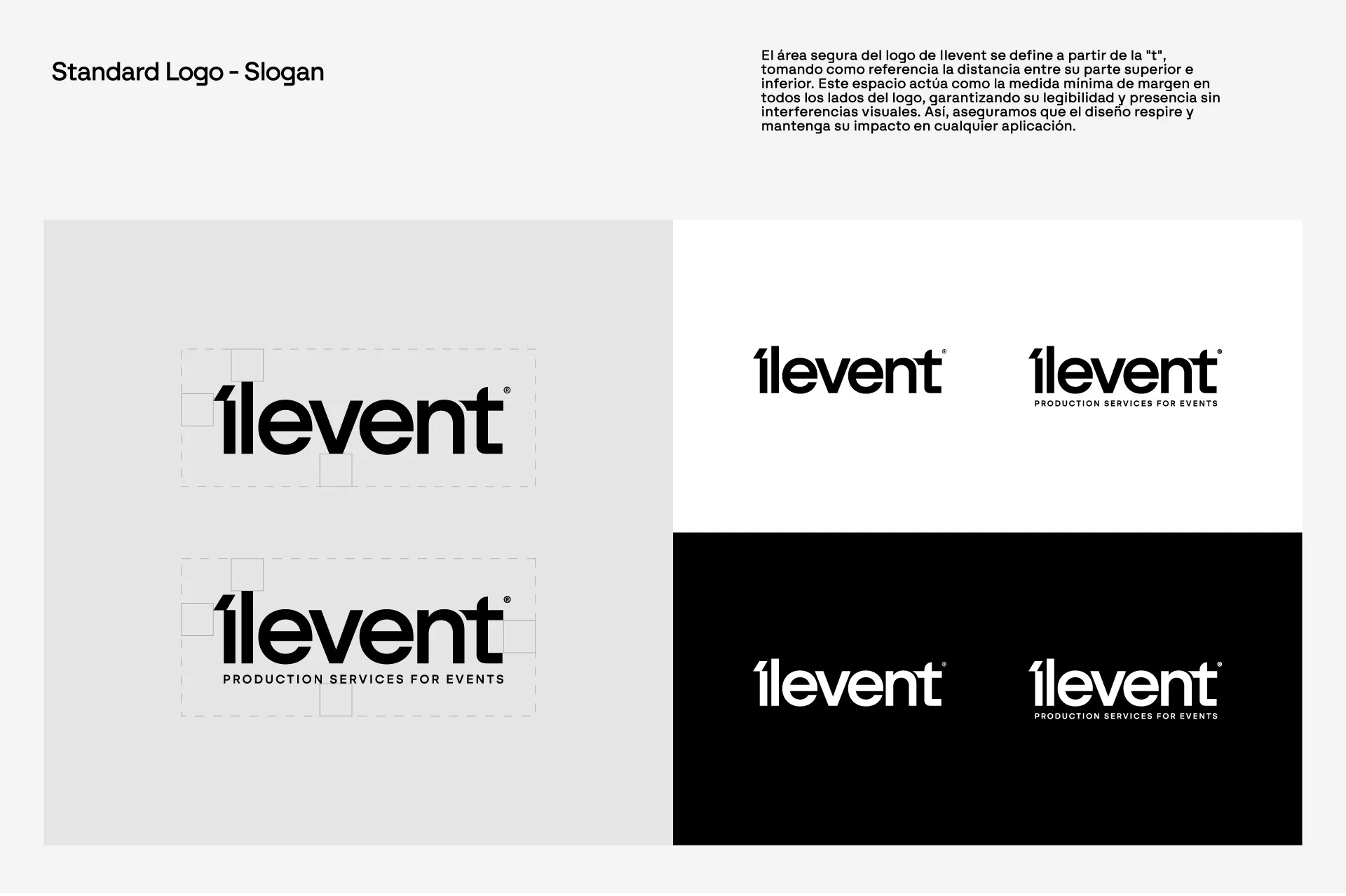 Versiones del logo de Ilevent sobre fondo claro y oscuro