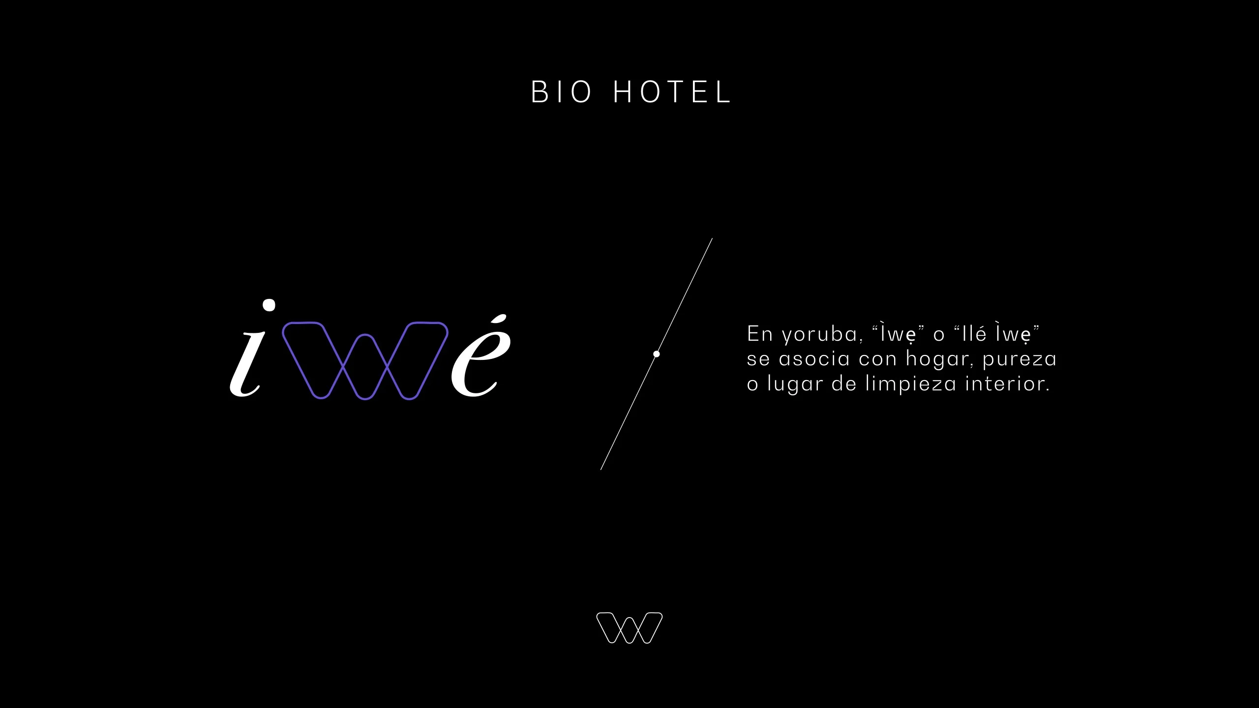 Submarca Iwé del bio hotel con su significado en yoruba: hogar, pureza y limpieza interior