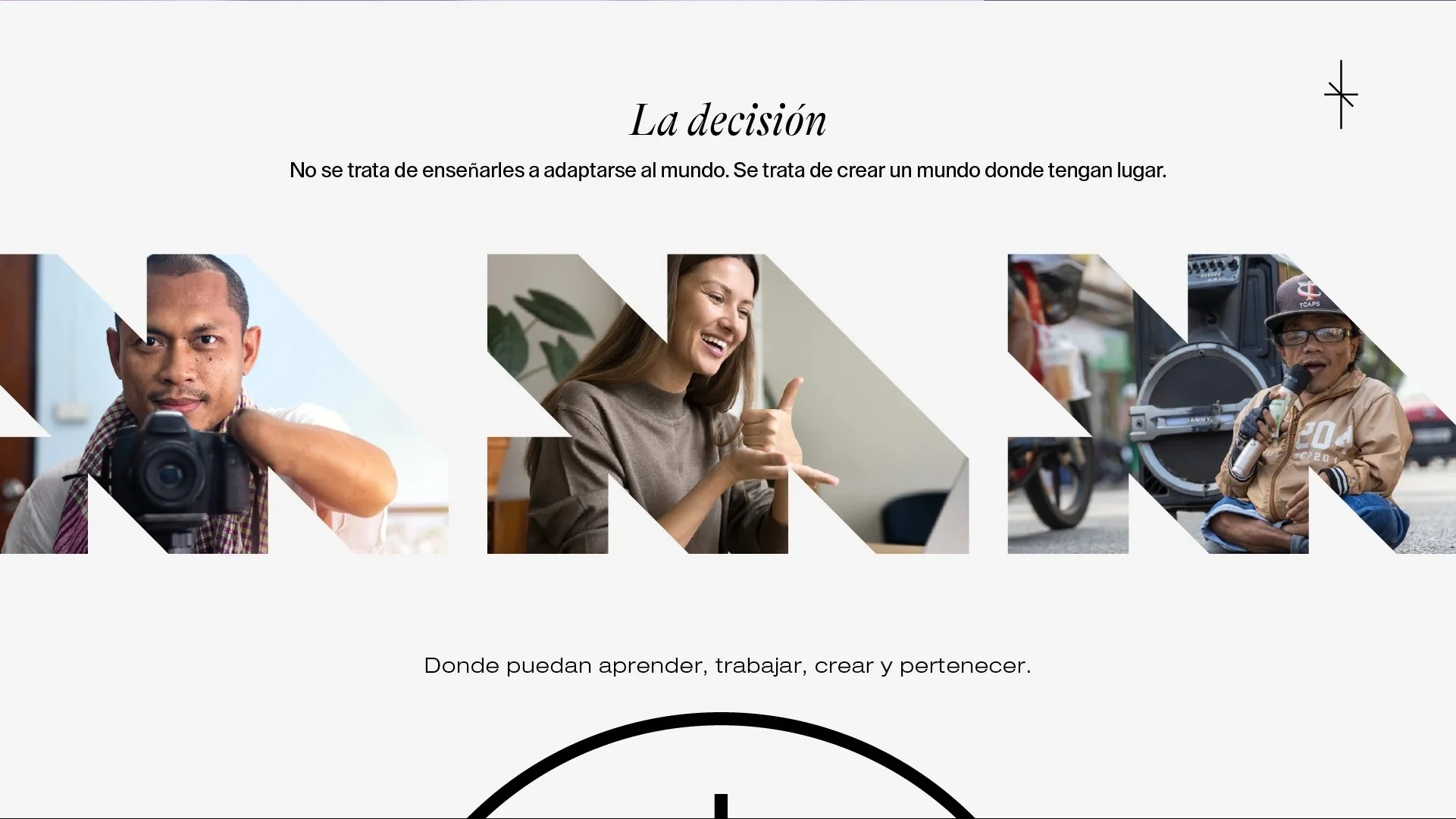 Lámina La decisión con tres personas dentro de las formas del logo de Manthara