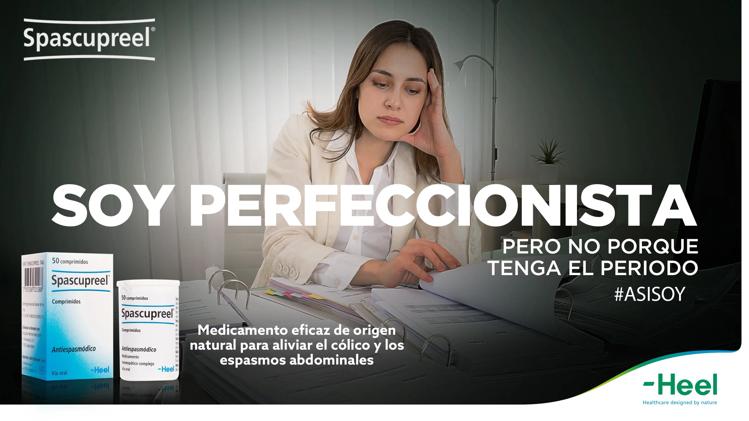 Mujer concentrada en su escritorio y el titular Soy perfeccionista pero no porque tenga el periodo