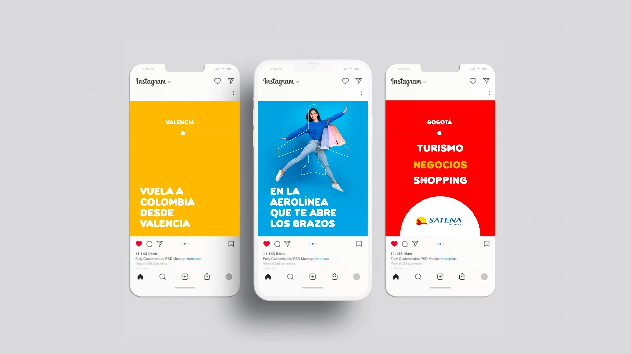 Tres publicaciones de Instagram de Satena: turismo, negocios y shopping desde Valencia
