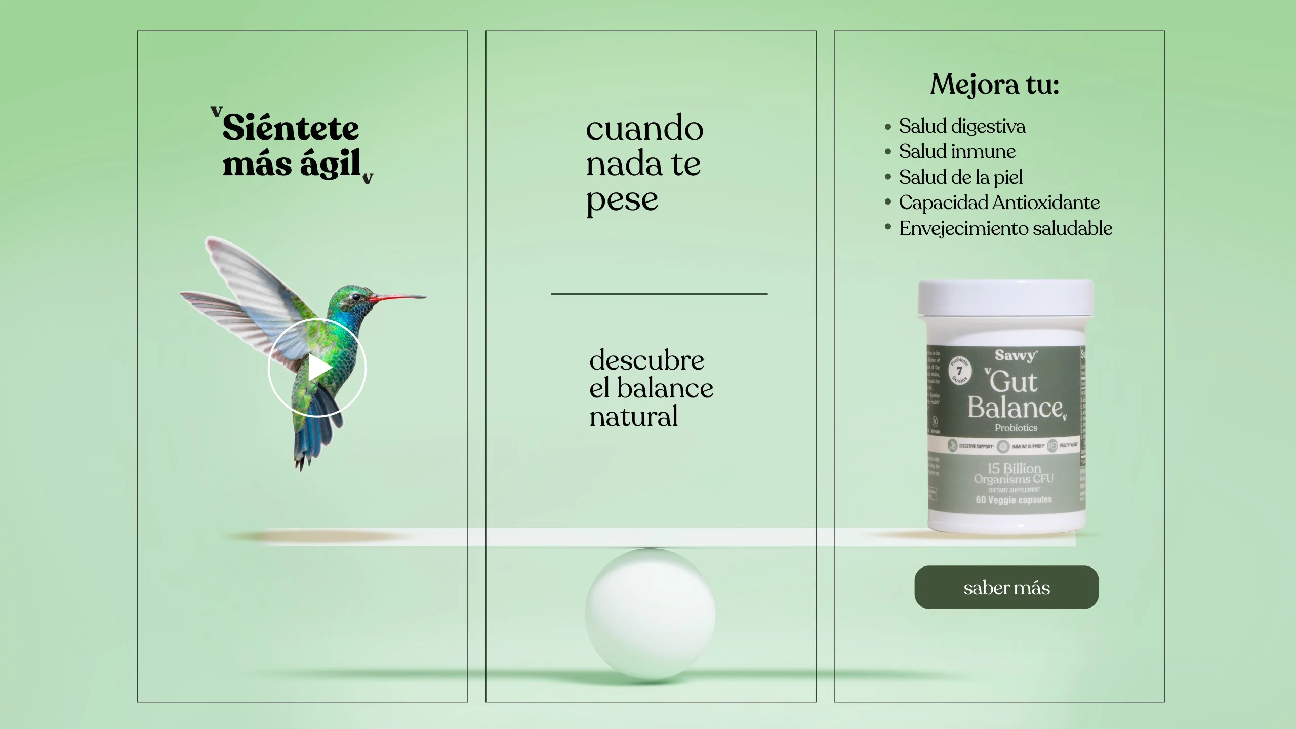 Pieza digital con un colibrí sobre una balanza y el texto Siéntete más ágil
