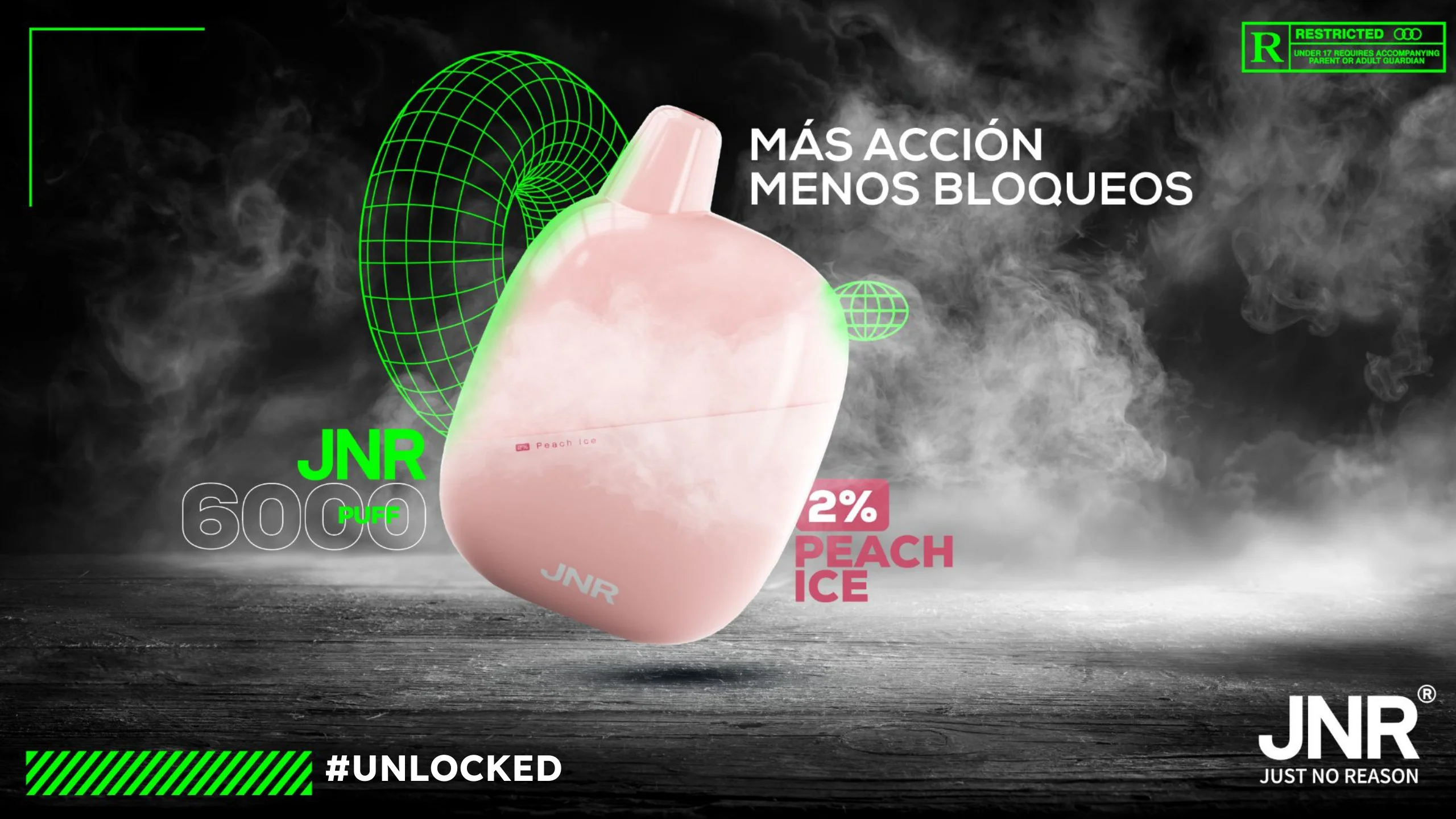 Key visual Más acción, menos bloqueos con el vapeador rosado entre humo