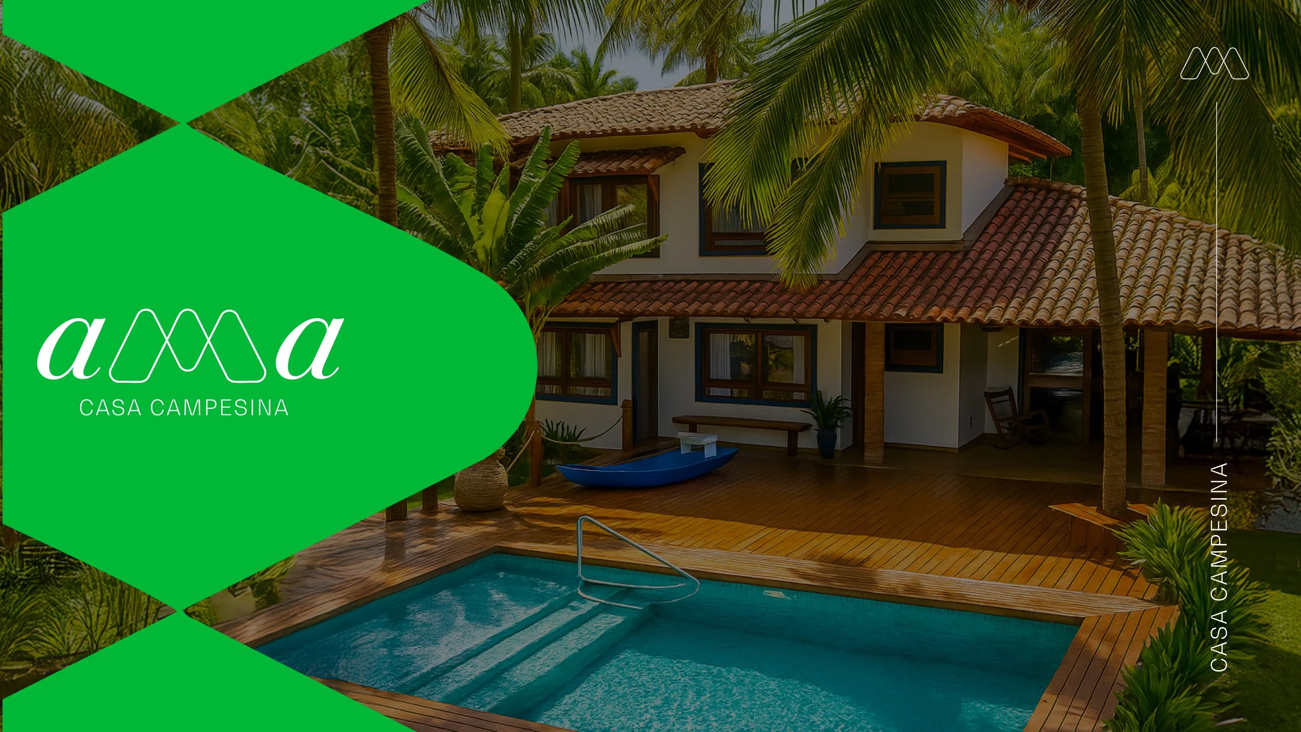 Aplicación de Ama en verde sobre una casa campesina con piscina