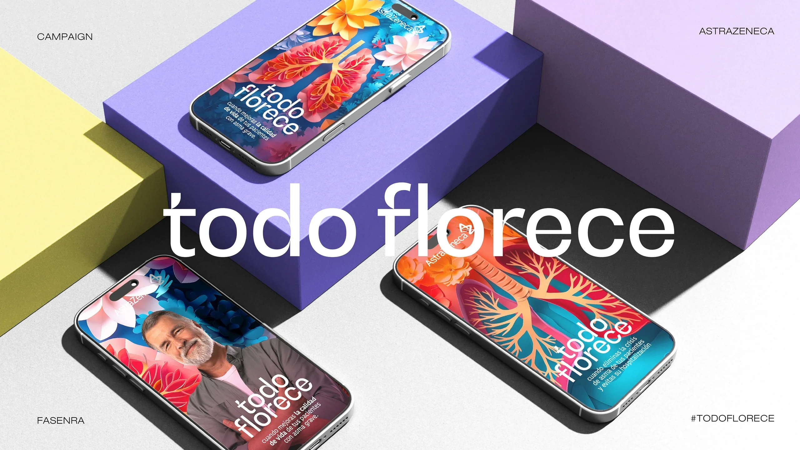 Celulares con piezas digitales de Todo florece sobre bloques de colores