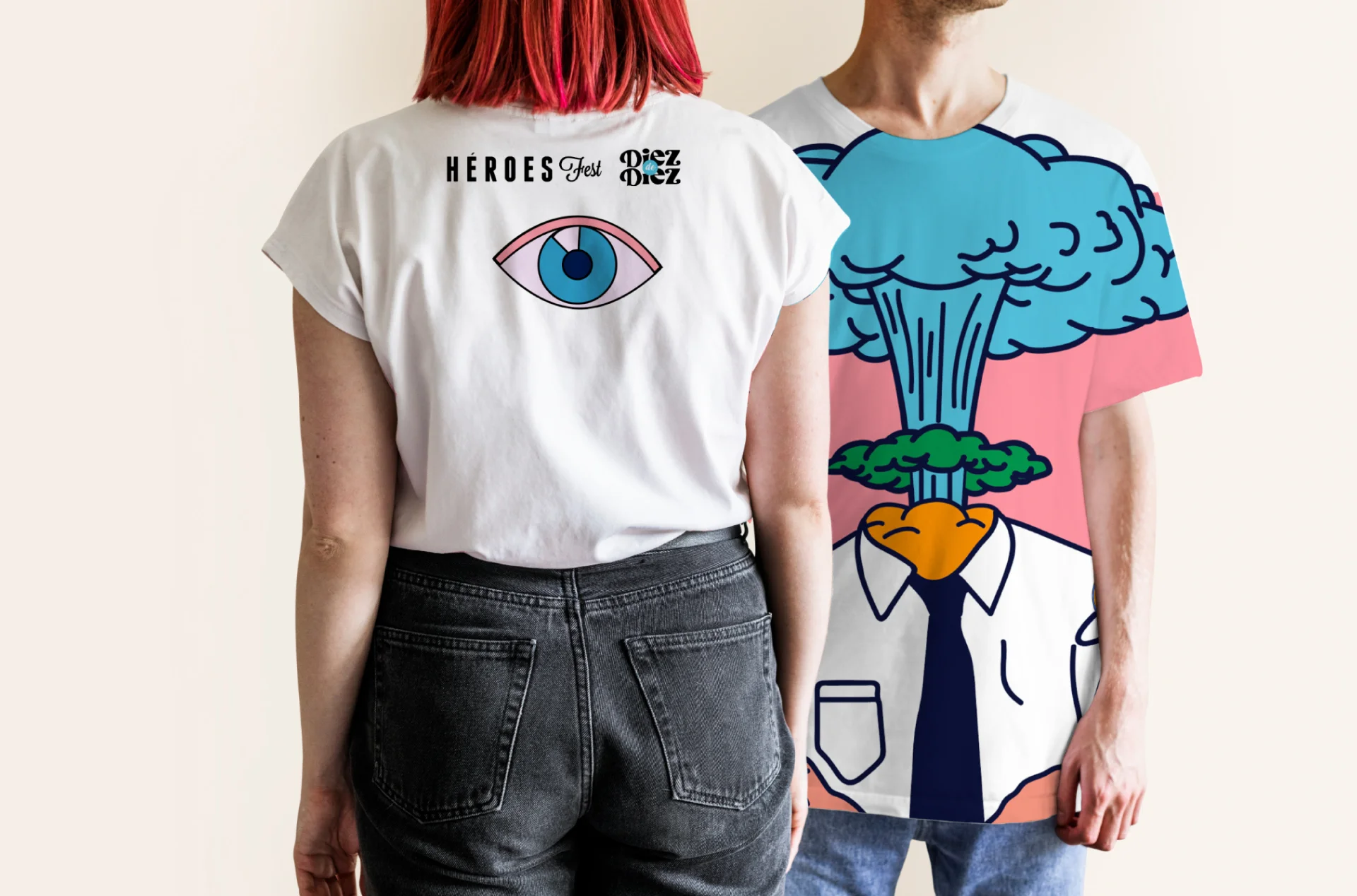 Camisetas de Diez de Diez con ilustraciones de un ojo y un personaje