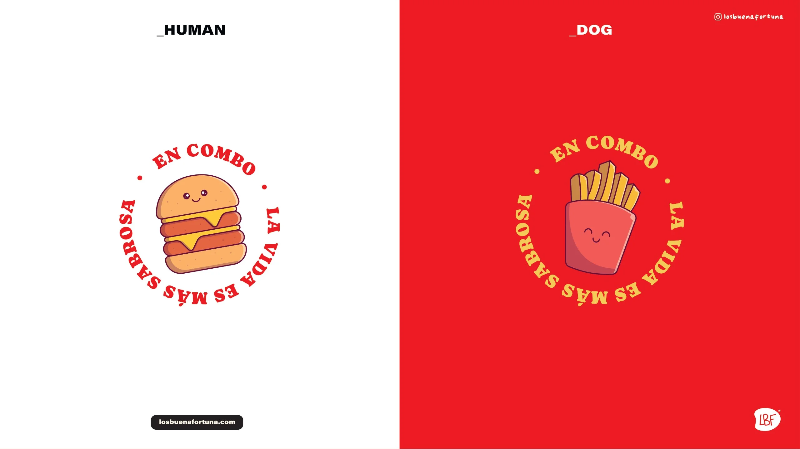 Diseños En combo: hamburguesa para la persona y papas fritas para el perro