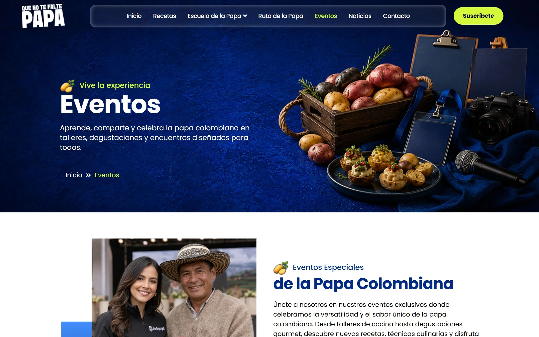 Página de eventos de la Escuela de la Papa