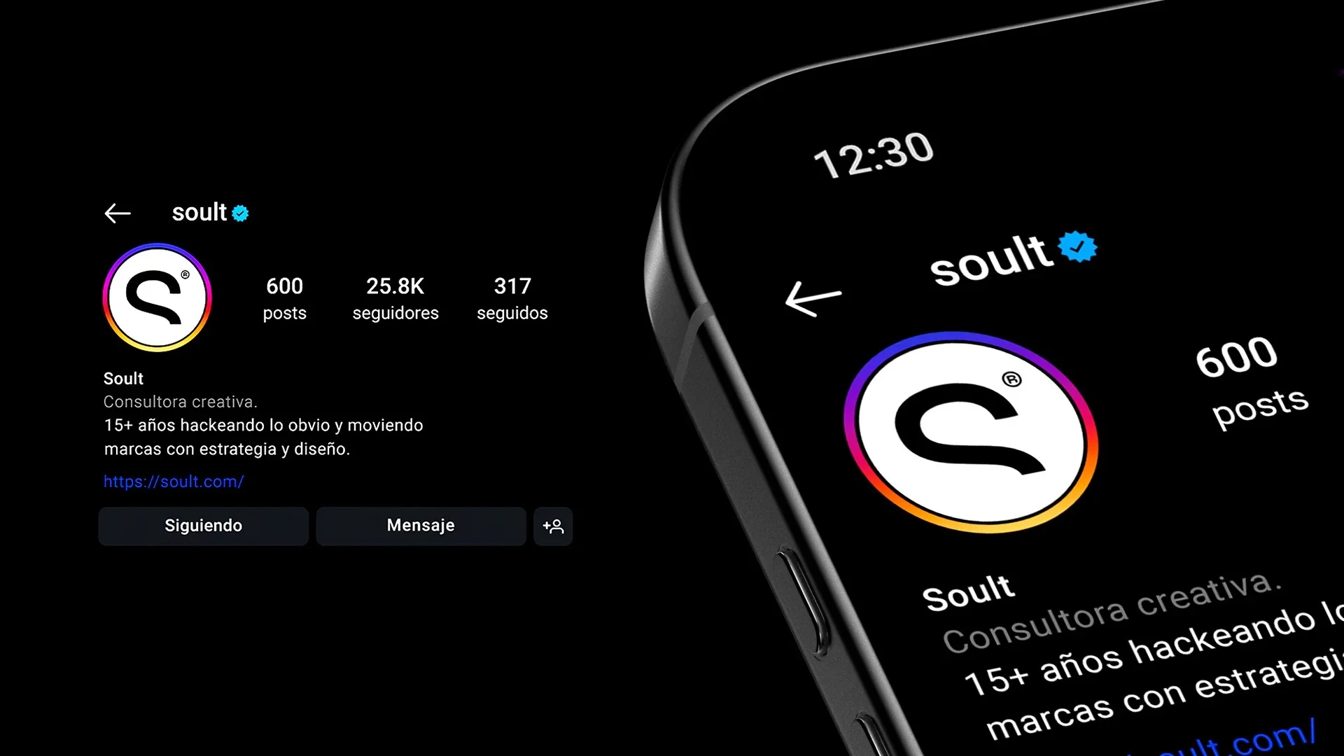 Perfil de Instagram de Soult en pantalla y en un celular
