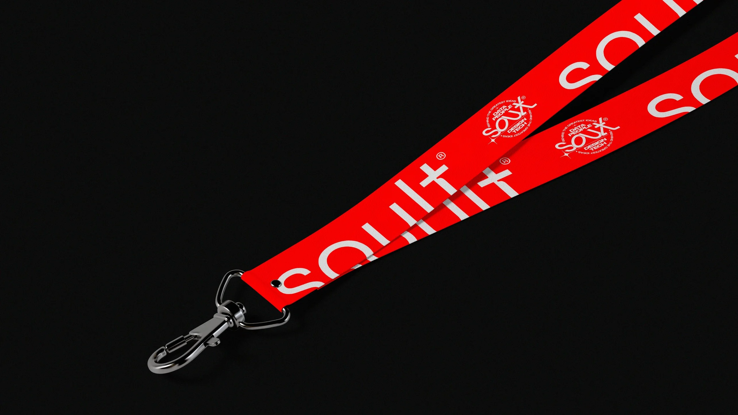 Escarapela roja con el logo de Soult sobre fondo negro