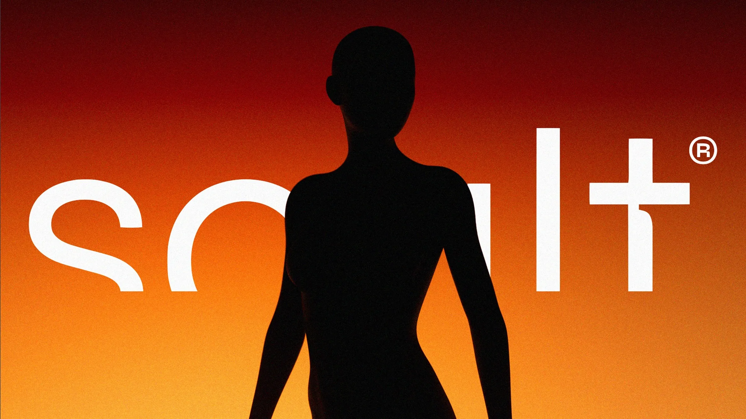 Silueta de una persona frente al logo de Soult sobre el degradado naranja y rojo de la marca