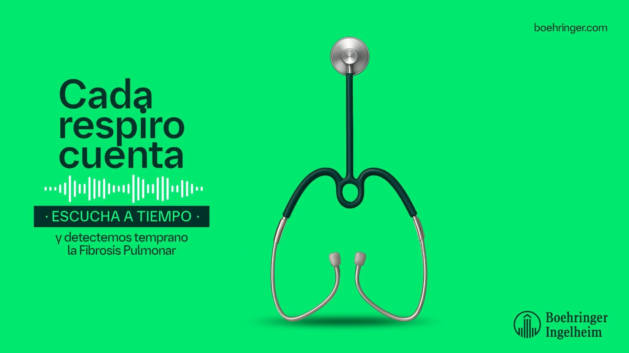 Key visual de Cada respiro cuenta: un estetoscopio con forma de pulmones sobre fondo verde