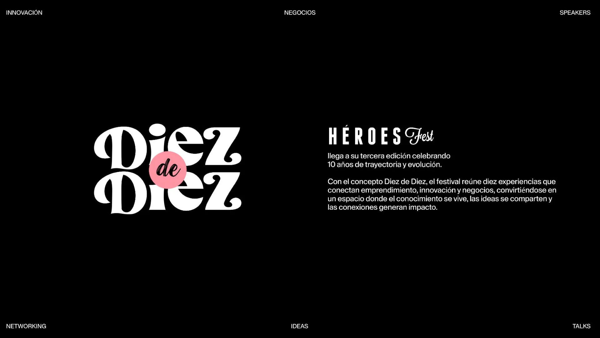 Lámina de presentación con el logo de Diez de Diez y el texto de Héroes Fest