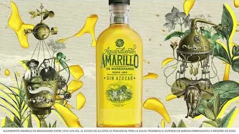 Video ilustrado de Aguardiente Amarillo con flores, hojas y el texto Diseño único
